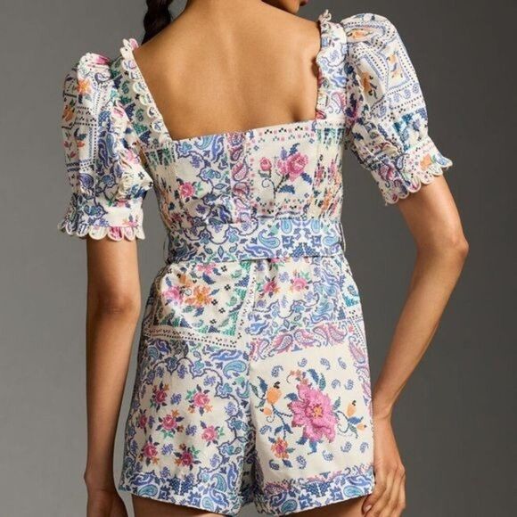 Farm Rio Romantic‎ Bandanas Off White romper M NWT - Picture 2 of 11